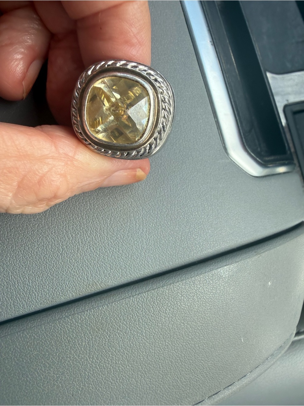 Lauren G. Adams LGA Silver 925 Cable Twist Cushion Citrine Cocktail Ring Size 7